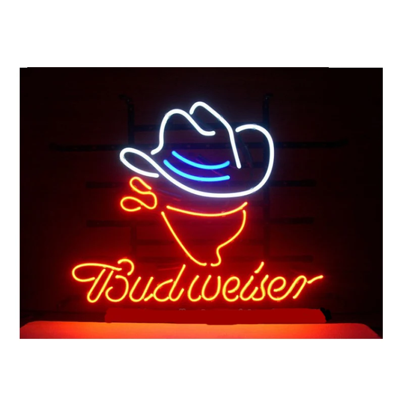 Budweiser Cowboy Neon sign Custom Handmade Real Glass Tube Beer Bar KTV