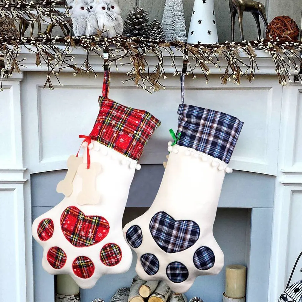 Рождественский чулок для домашних животных; подарочные пакеты в виде собачьей лапы; рождественские украшения; подвесные сумки для конфет