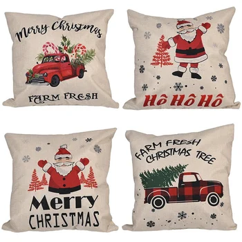 

4 Pcs Christmas Linen Home Decor Pillowcase Throw Pillow Cushion Cover Square Decorative Pillowcase