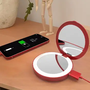 

Portable Mini LED Light Tri-fold Illuminating Folding Power Bank Makeup Mirror Portable Pocket Makeup Cosmetics makeup mirrors