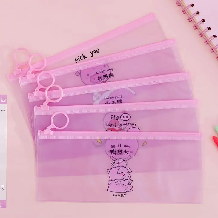 1 Pcs Animal Pink Pig PVC Transparent Waterproof Zipper Document Bags File Folder School Pencil Cases Girl Stationery Gift