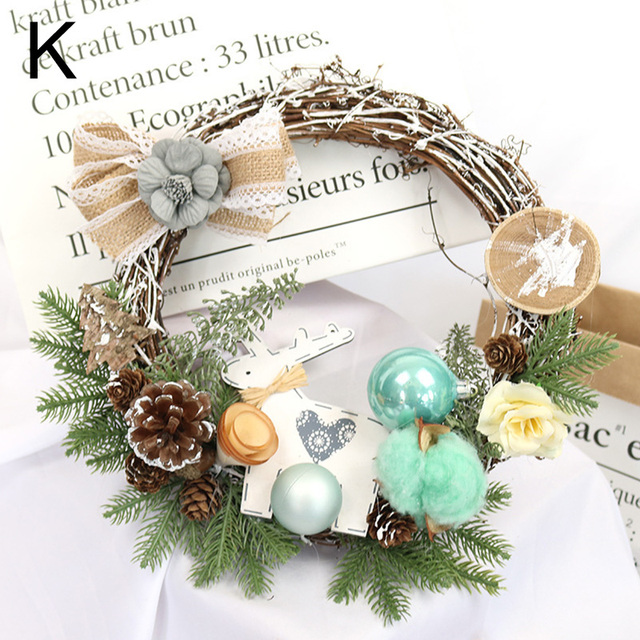 Wreath With Bow Door Hanging Rattan Ornament Garland Xmas Wall Window Wedding Decorations Home Decor Leaves