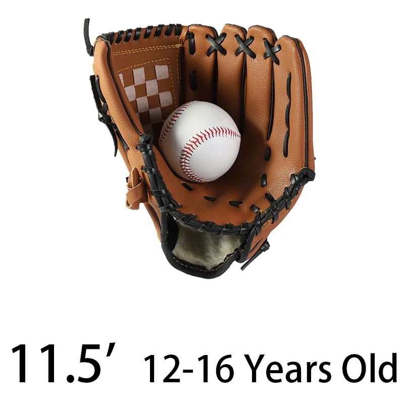 11.5 inch brown Kids/Adults Baseball Set With 1 Baseball Glove& 1 Ball 3 Colors Thick Leather Glove Baseball Mitt - Цвет: 11.5 inch brown