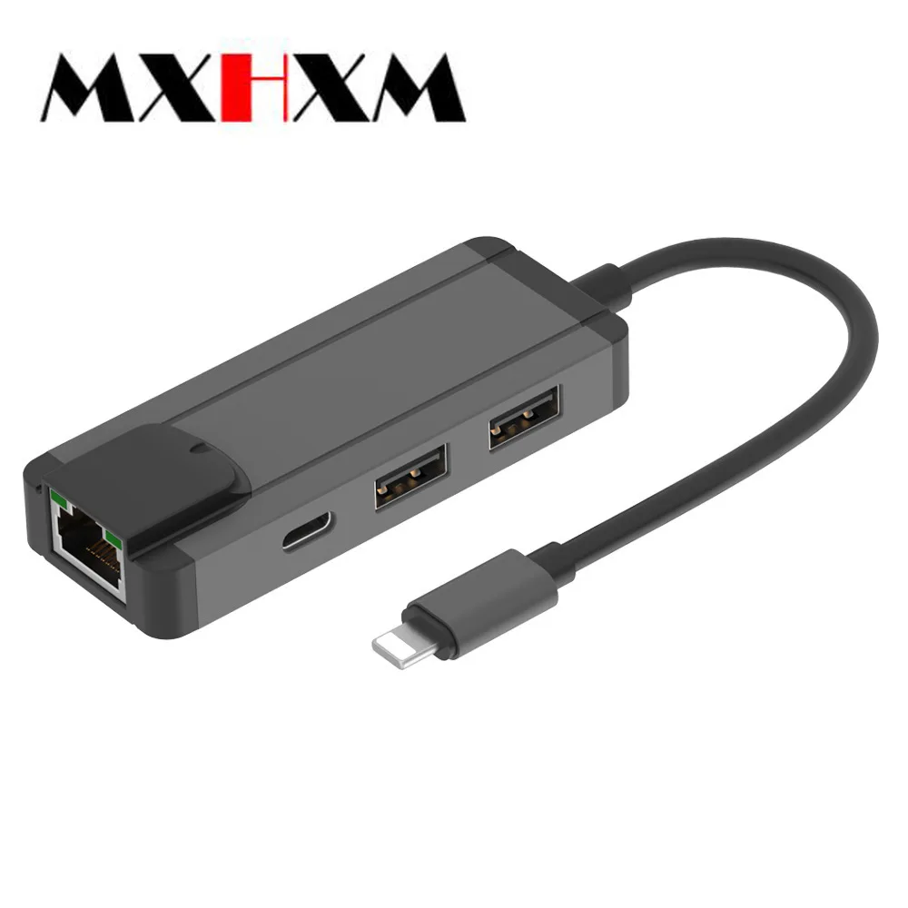 

For Lightning To RJ45+USB3.0 2Ports HUB+PD Charge 100M Transmission For Apple iphone ipad