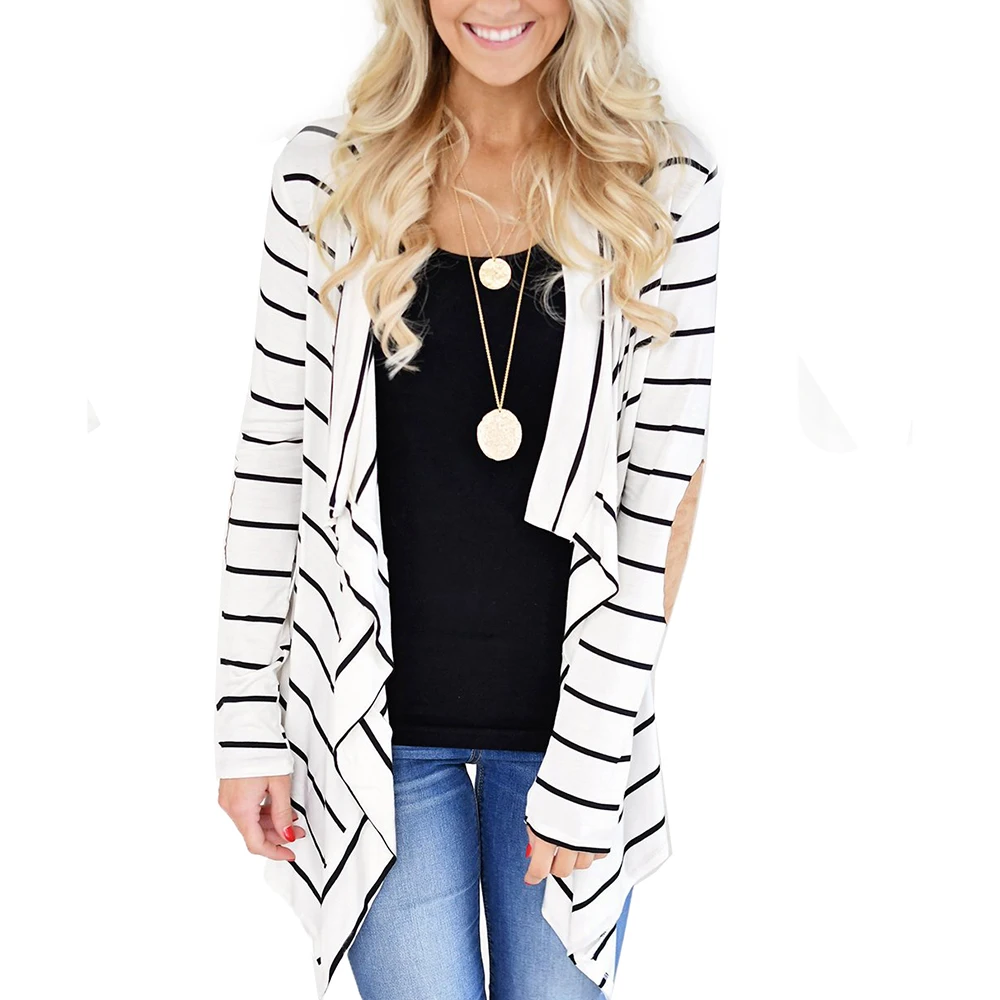 

Women's Patchwork Striped Open Front Cardigan Cotton Irregular Outwear Long Sleeve Sweater Casual Leisure Sweater Fashion N19