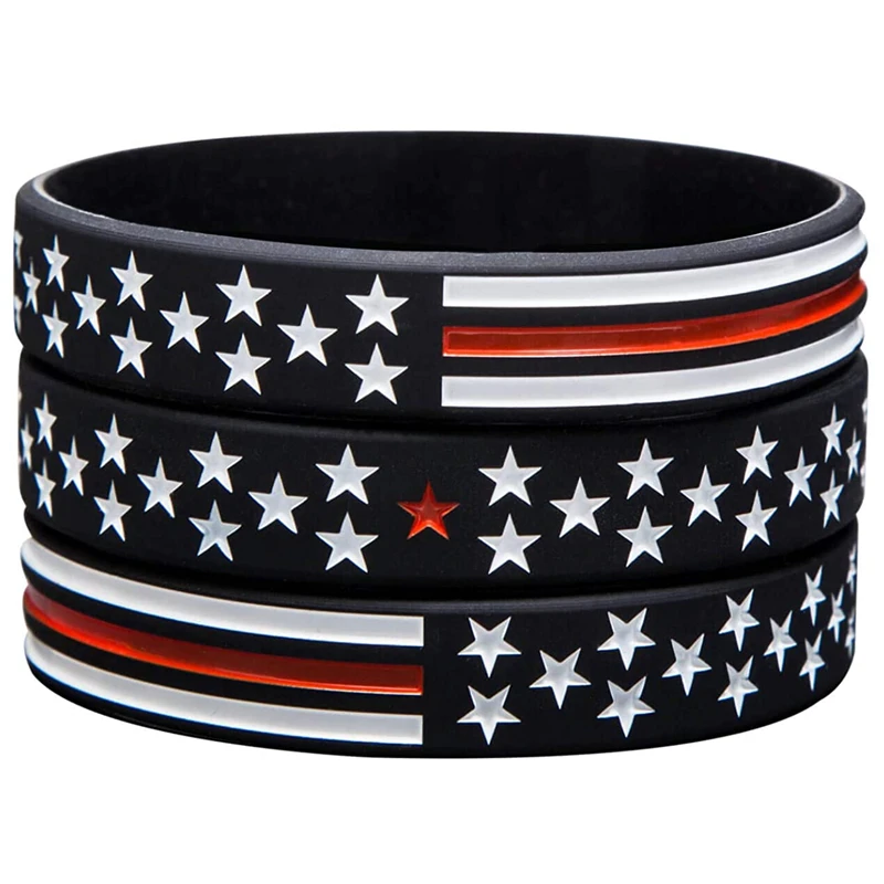 300pcs American Flag with Thin Red Line USA Wristbands Silicone BraceletsCuff Bracelets