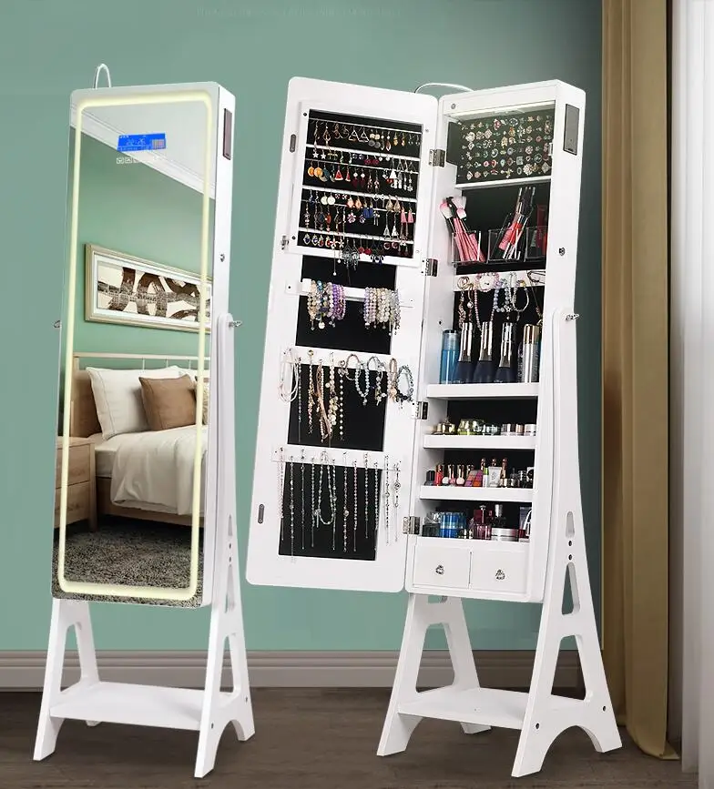 

Full-length mirror female simple modern ins net red fitting wall-mounted mirror with lamp bedroom household floor mirror
