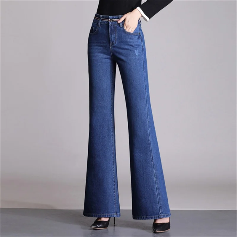 Free shipping women's autumn and winter new jeans high waist big trousers trousers - Цвет: blue-14
