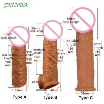 FXINBA Realistic Condoms For Men Reusable Penis Sleeve For Male Extender Dildo Enhancer Enlargement Condom Male Cock Sex Toys 1