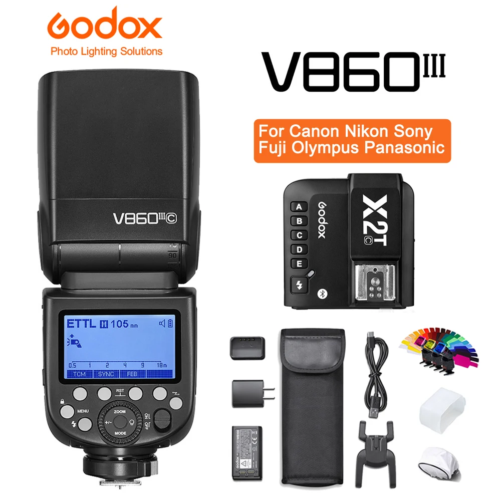 Вспышка для камеры Godox V860 III V860II V860III-C N S F O TTL GN60 HSS + триггер Canon Nikon Sony Fuji OlympusLumix |