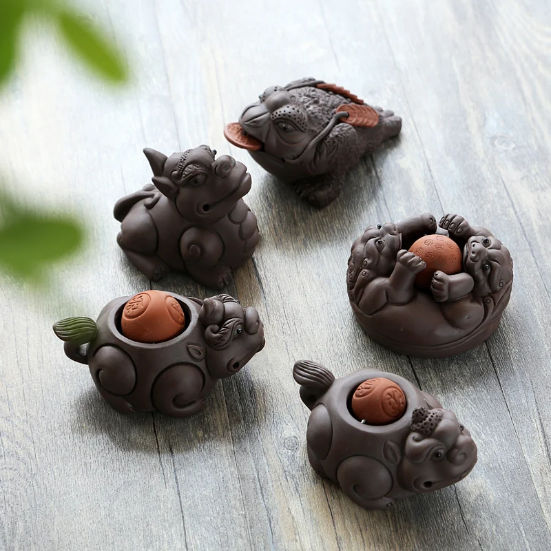 Tea Pet Ornaments Creative Zisha Tea Golden Toad Tea Set Accessories Small Monk Figure