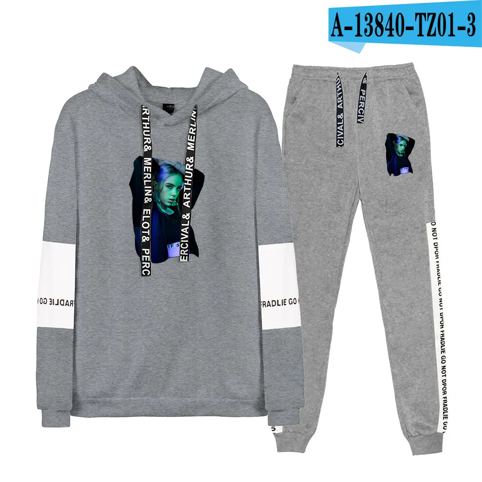 Billie Eilish Hoodie Sweatshirt Men/Women Leisure Hoodies Sweatshirts+Sweatpants Suit Spring Autumn Sportswear Wild Sets - Цвет: gray