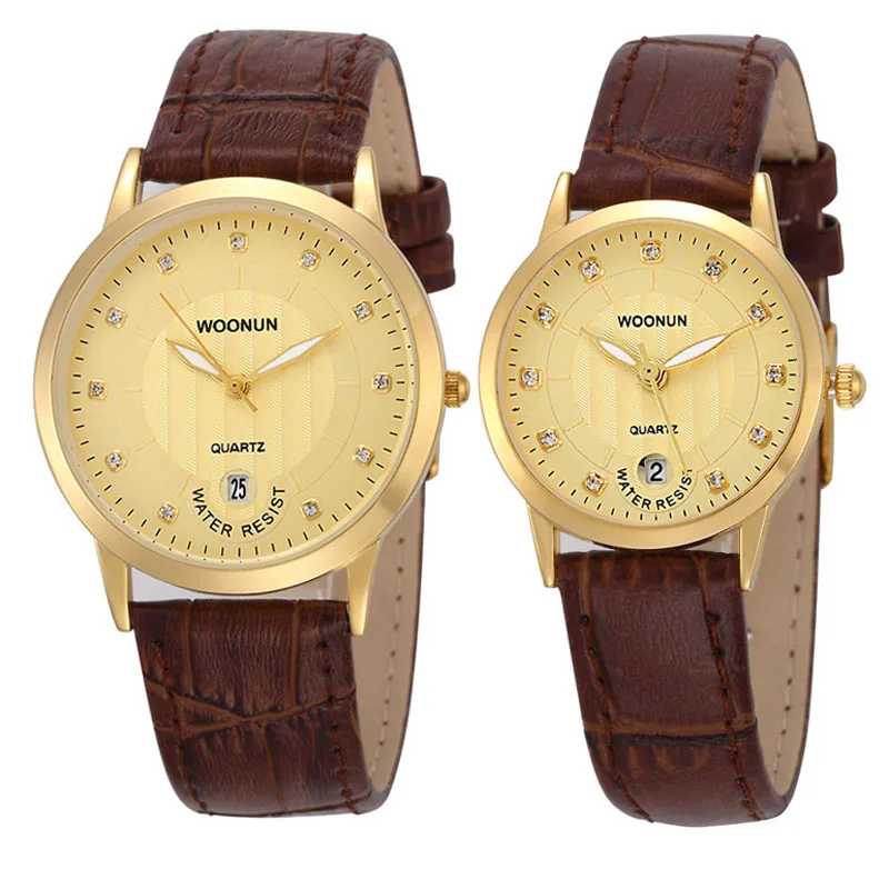 цена Luxury Couple Watch Lovers Watches Leather Strap Quartz Watches Men Women Fashion Rhinestone Wristwatch reloj mujer reloj hombre