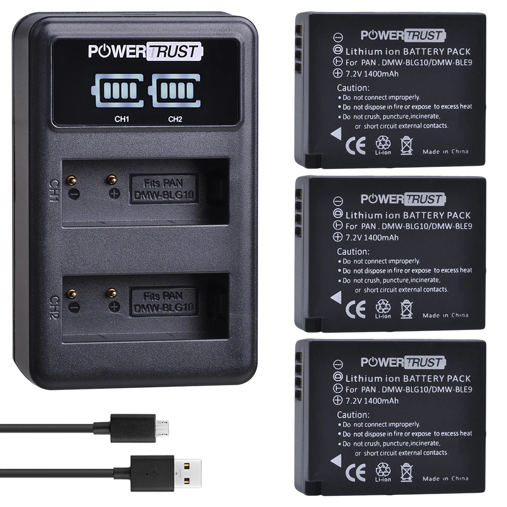3Battery and Charger PowerTrust DMW-BLG10 1400 мАч DMW BLG10 DMW-BLE9 батарея+ светодиодный зарядное устройство для Panasonic Lumix DC-ZS80, DC-GX9, DMC-GX80, DMC-GX85 - Цвет: 3Battery and Charger