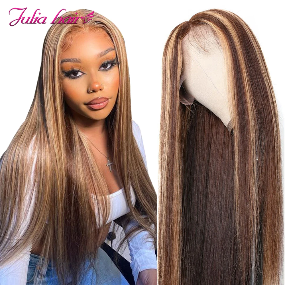 Peluca de cabello humano brasileño con malla Frontal para mujer, postizo de encaje Frontal con degradado 13x4, predesplumada con encaje Frontal, pelo de bebé