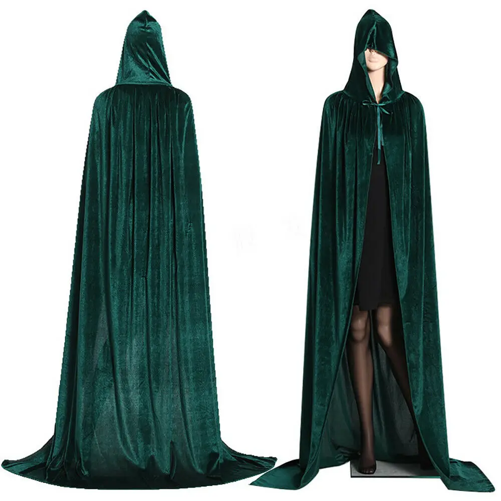 FCCEXIO Adult Halloween Velvet Cloak Cape Hooded Medieval Costume Witch Wicca Vampire Halloween Costume Dress Coats 5 Colors