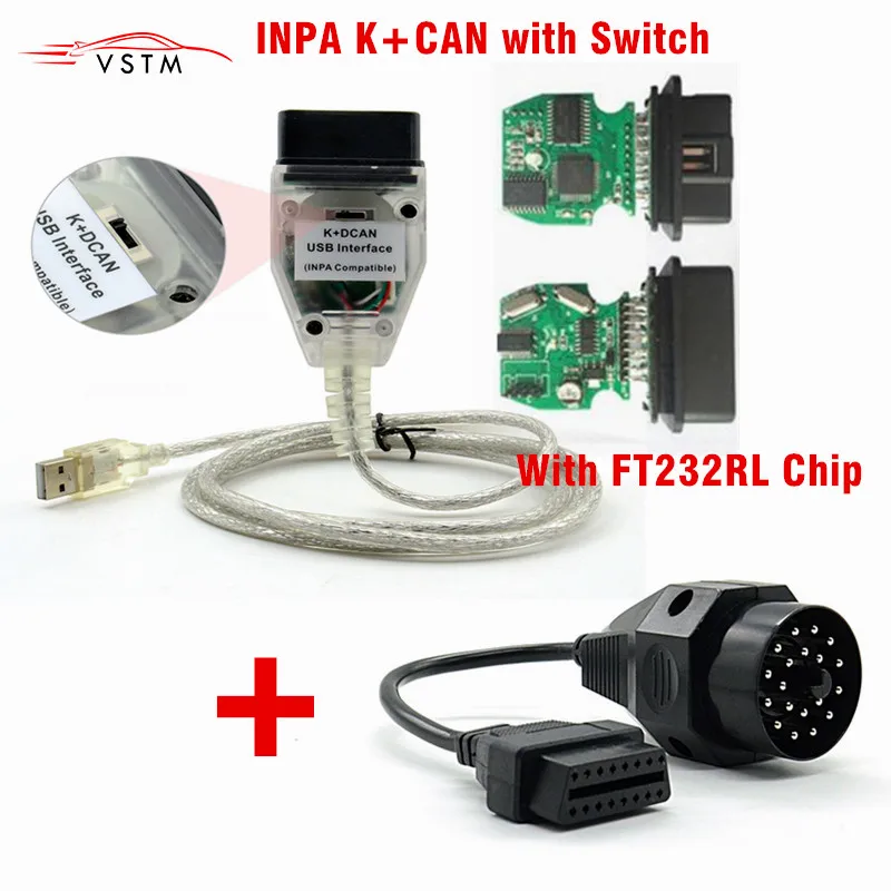 20 pin для BMW INPA K+ CAN K CAN INPA с чипом FT232RL с переключателем для BMW INPA K DCAN USB интерфейсный кабель