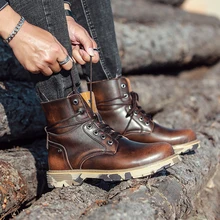 Новая модель зимней обуви Для мужчин модные теплые ботинки для мужчин удобные плюшевые Для мужчин обувь Повседневное на открытом воздухе обувь на шнурках, ботинки на шнуровке; брендовые кожаные Для мужчин сапоги