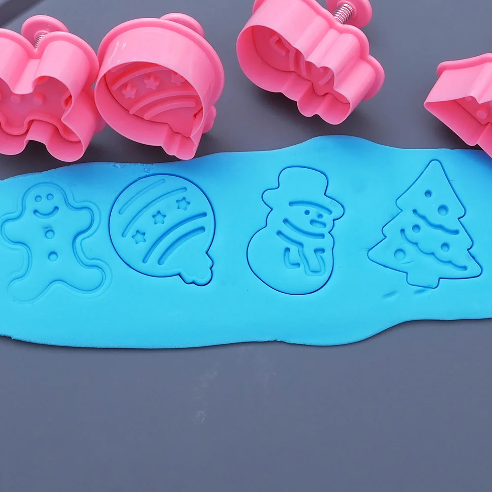 4 шт./компл. рождественские формочки для печенья Форма для выпечки Пластик 3D торт Плунжер для печенья прессформы Сделай Сам принадлежности для приготовления кондитерских изделий cortador de galletas