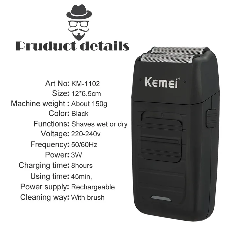 Kemei KM 1102 Перезаряжаемые аккумуляторная электробритва для Для мужчин с двойным