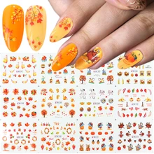 12 дизайн осень дизайн ногтей Марпл лист Тыква индейка переводная Вода Наклейка на День Благодарения слайдер для маникюра LEBN361-372