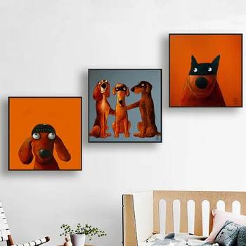 

DDHH Cartoon Posters Canvas Painting Dog Painting/Pictures Print on Canvas Wall Art Animals Picture Decor for Home No Frame