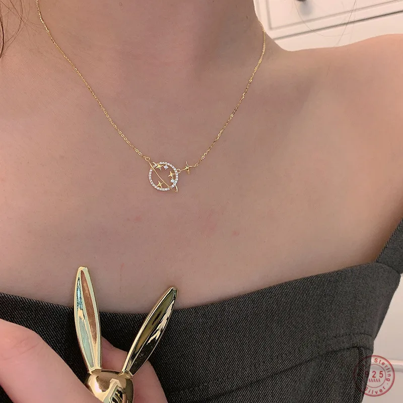 925 стерлингового серебра простой масок Diamond Gold планета Подвеска Ожерелье для