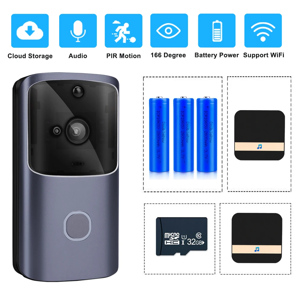 Timbre de casa inteligente, intercomunicador inalámbrico con WIFI, timbre de puerta, cámara, Monitor con batería, Control remoto, iOS y Android
