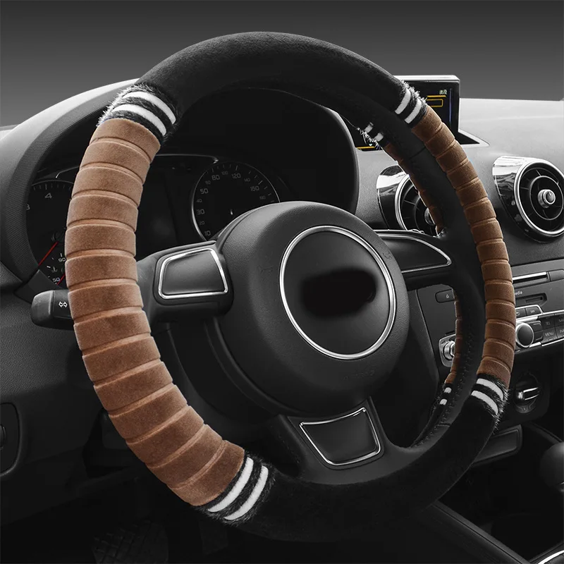 

38cm Universal Winter Steering Wheel Cover Car Steering Wheel Cover Short Plush Diameter Auto Steering Wheel Cover For Car