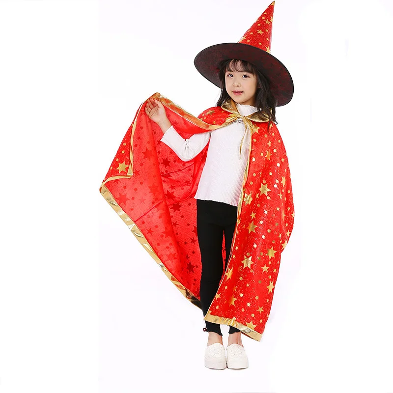 Costume Halloween Enfant Garcon Costume D'halloween Pour Enfants, Ensemble De 2 Pièces, Cape Et Chapeau De Sorcière, Accessoires De Cosplay Cape Magicien Enfant