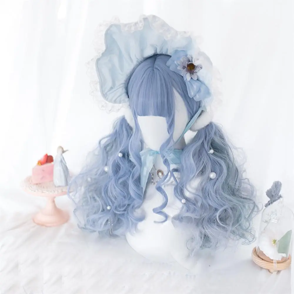 55 CM blue Парики из искусственных волос без шапочки-основы кудрявые Лолита вечерние парик для Хэллоуина - Цвет: 55 CM blue