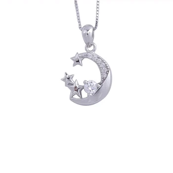 

Luxury Crystal Moon Star Necklaces For Women 925 Sterling Silver Crescent Moon Pendant Party Fashion Jewelry Gifts