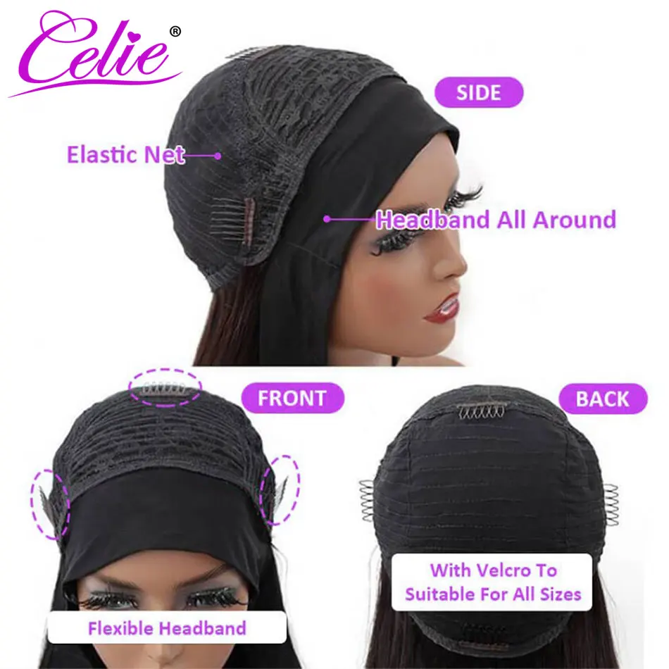 Celiehair Kinky Curly Headband Wig Brazilian Human Hair Wigs For Women