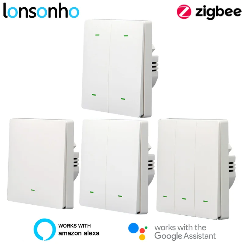 Lonsonho Tuya Zigbee Smart Switch 1 2 3 4 Gang With/Without Neutral EU