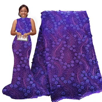 

New arrival 3d flower sequence lace fabric embroidery Nigerian lace fabric french tulle net lace fabrics for Party dresses