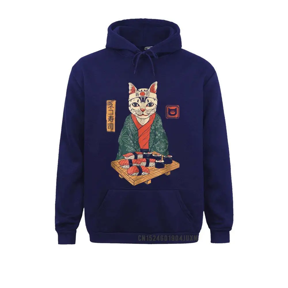 Casual Cute Neko Sushi Bar T-Shirt__3211 Sweatshirts Summer Fall Hoodies Long Sleeve for Men Family Printed Sweatshirts Cute Neko Sushi Bar T-Shirt__3211navy