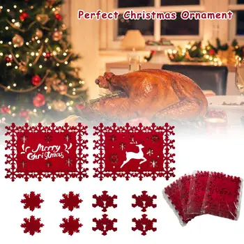 

4pcs/set Merry Christmas Coaster Snowflakes Cup Mat Dinner Dish Tray Pad Insulation Pad Hollow Felt Placemat Pad Table Decora
