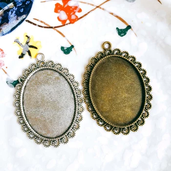 

5pcs/lot 30x40mm Necklace Pendant Setting Antique Bronze Silver Glass Cabochon Blank Base Supplies for Jewelry T89