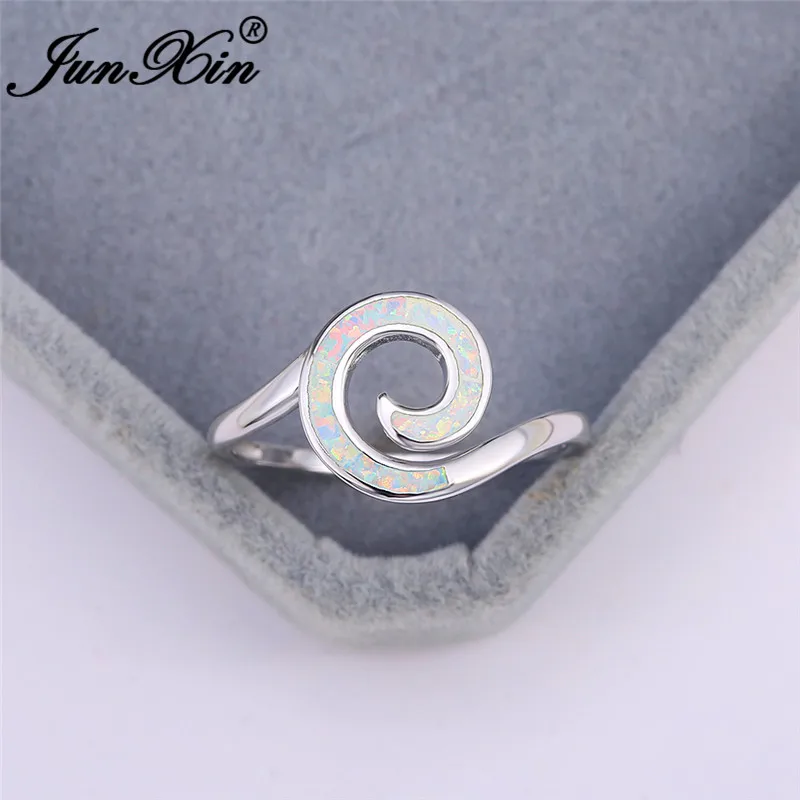 White Opal Ring 925 пробы Серебряное кольцо сине-белое огненный опал кольца для мужчин и женщин обручальные кольца Радужное Облако волнистое кольцо обручальное хорошее ювелирное изделие - Цвет основного камня: White Opal Ring