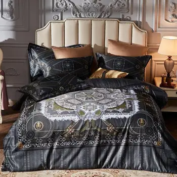 

Luxury 100S Satin Cotton Palace Art Bedding Set Silky Smooth Duvet cover Bed Sheet Pillowcases Queen King size 4pce bed linen