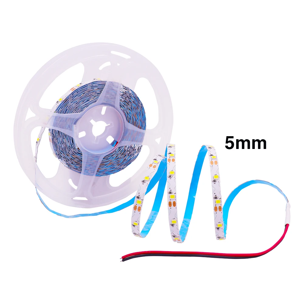 

DC 5V 5MM Narrow Width 2835 SMD LED Strip Lights 60LEDs/m White/Warm White Flexible LED Rope Ribbon Tape LED Lamp 5m/lot