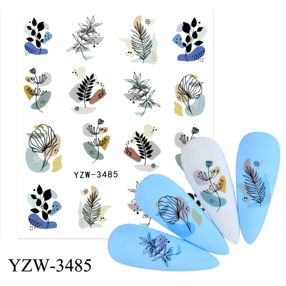 Colorful Face Flower Stickers Nail Stickers Transfer Nails Water Decal Nail Decals Leaf Sticker Series Watermark Nails Geometric