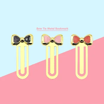 

3pcs Bowknot Metal Bookmark for Book Accessories Pink Black Red Gold Color Bow Tie Page Clips Book Marker Office School F604