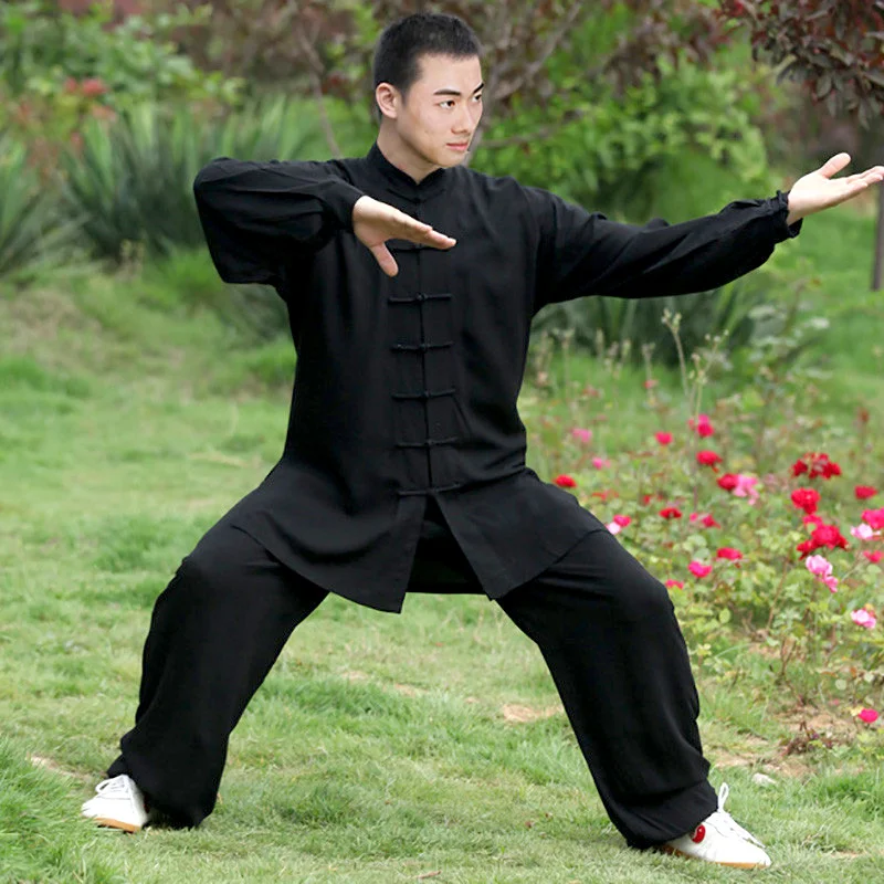 Zooboo рост 110 см-185 см Черный Белый Noil Поплин KungFu TaiChi костюмы униформа фитнес Наборы для мужчин и женщин - Цвет: Черный