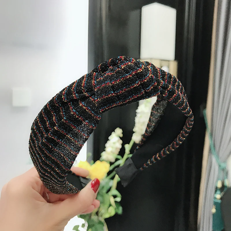 light black Женская Блестящая сетчатая лента для волос головная повязка новая блестящая повязка для волос с перекрестным узлом ободок для волос ободок повязка для волос аксессуары для волос для девочек - Цвет: light black