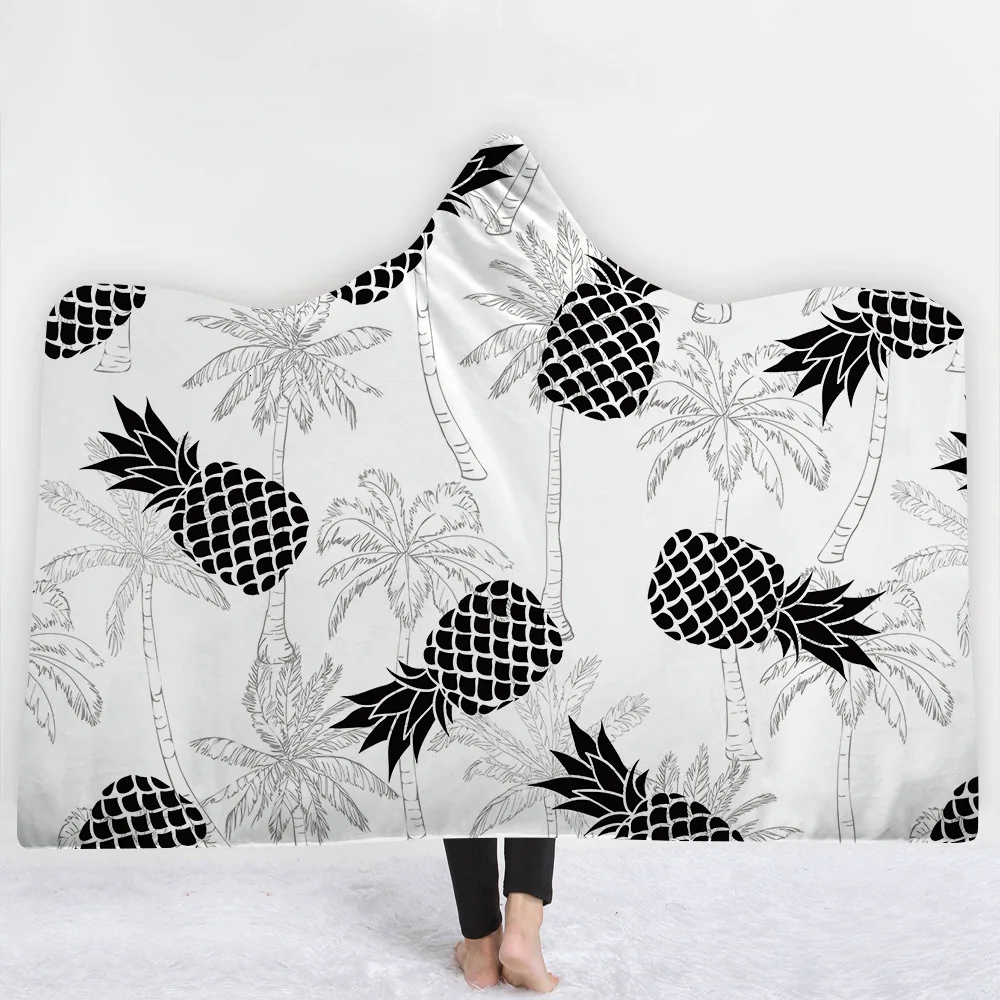 Прямая одеяло с капюшоном с изображением ананаса, цветы плюшевый, с принтом для взрослых и детей, шерстяное одеяло теплое покрывало Одеяло