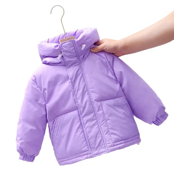 

MudiPanda Autumn Winter Children'S 90% White Duck Down Jacket Thickened Short Coat Boys Girls Pure Color Hooded Cotton Coat