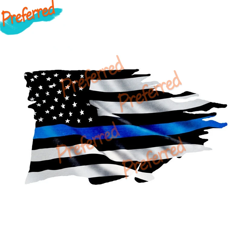 

USA Police Thin Blue Line TATTERED Flag Decal Motocross Racing Laptop Helmet Trunk Wall Vinyl Car Sticker Die Cutting