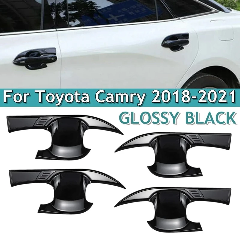 4X Exterior Door Bowl Handle Cover Trim Sticker for Toyota Camry LE SE XLE XSE 2018-2021 Accessories Styling Gloss Black | Автомобили и