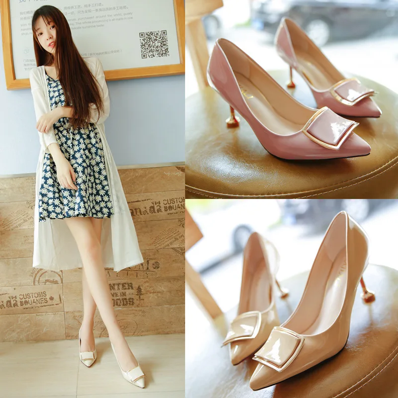

2017 Autumn New Style Pointed-Toe Slimming Patent Leather WOMEN'S Pumps Electroplated with Low-Cut WOMEN'S Shoes Ol han ban xie